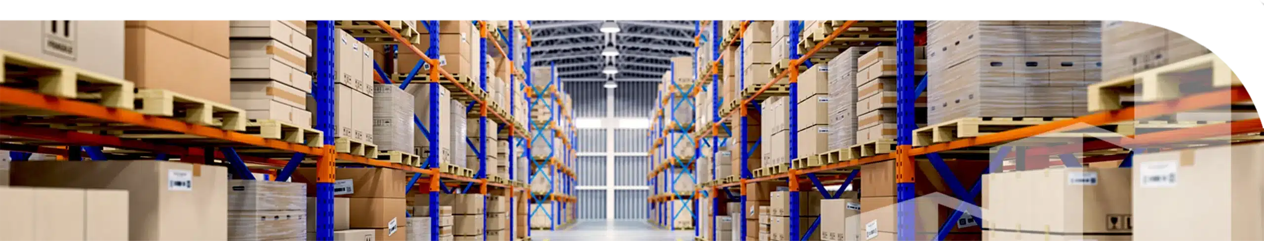 An image of a factory with shelves full of packages